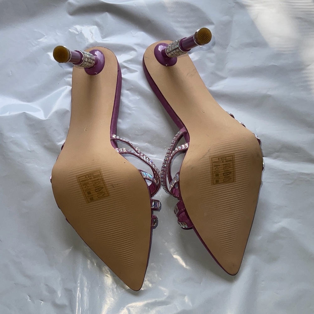 Azalea Wang Crystal-Strap Lilac Stiletto Mules - Picture 6 of 6